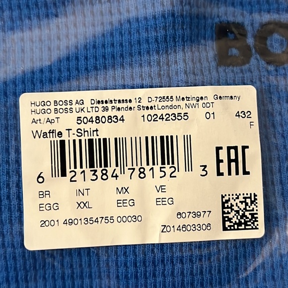NWT - BOSS Men's Waffle T-shirt with Embroidered Logo, Bright Blue - Size XXL - Picture 11 of 11